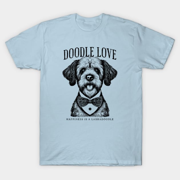 Labra Doodle Love monochrome Vintage Textured Dog Artwork T-Shirt by Tintedturtles
